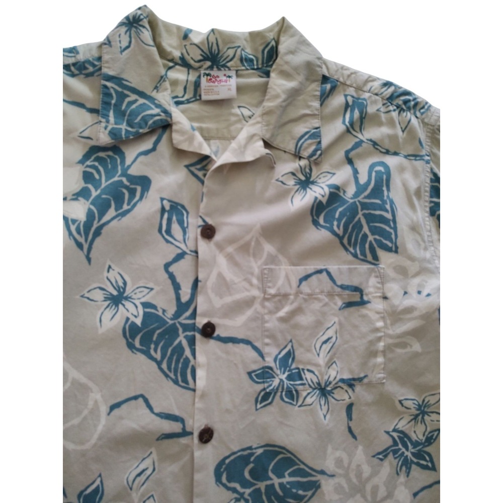 Go Barefoot Shirt‎ Blue Hawaiian Floral Print Button Down Shirt Mens Extra Large
